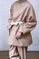 ビックシルエットノーカラージャケット | ポリエステルウール